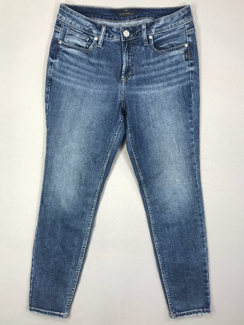 Silver Jeans Co Women's W31 L29 Blue Denim Pants Suki Skinny Mid Pockets Stretch